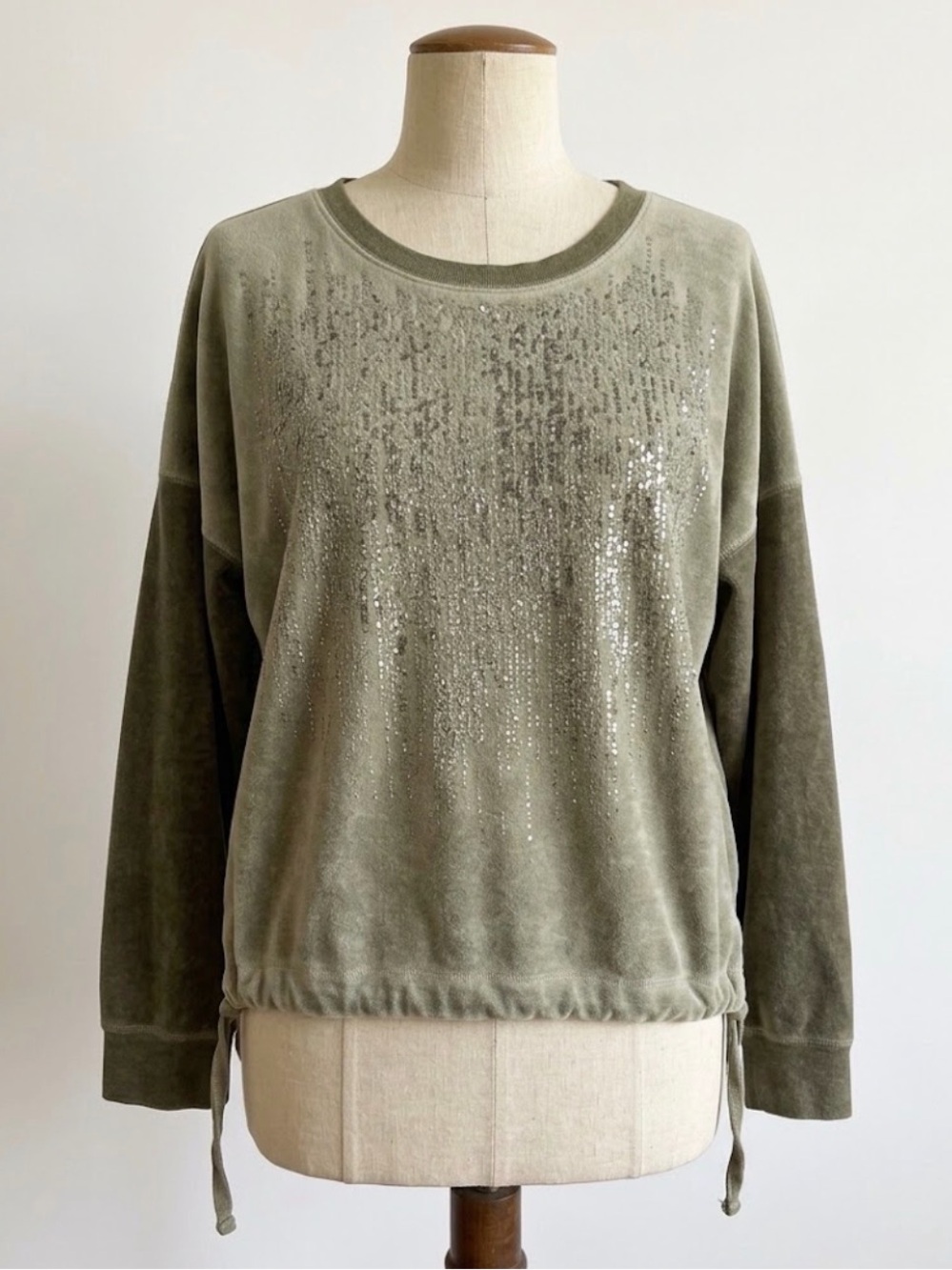 Lagenlook Made in Italy Shimmer Suede Feel Sweatshirt Olive Green One Size